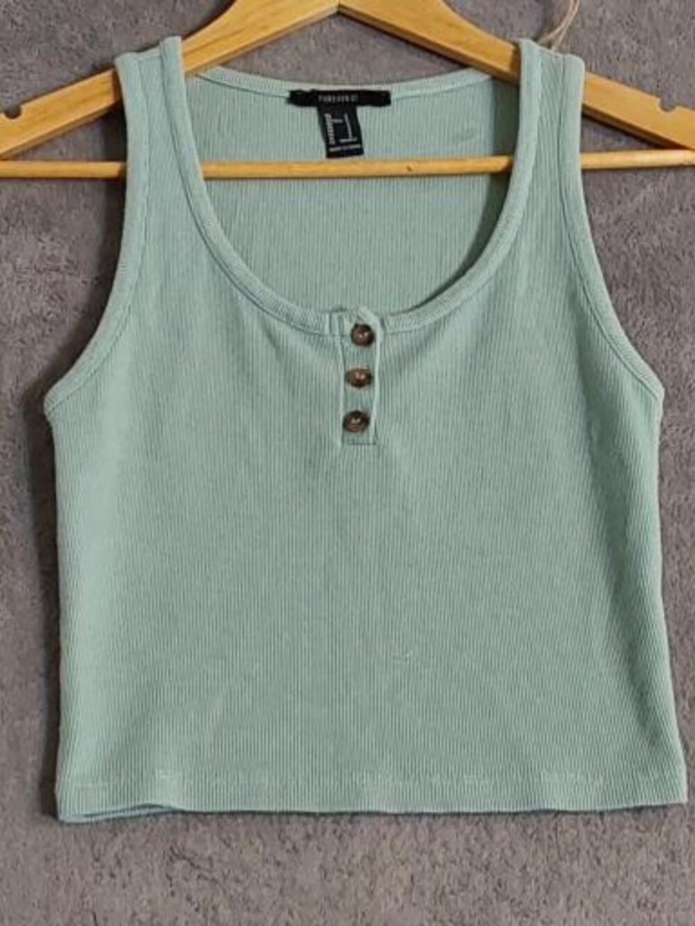 Forever 21 Juniors Small Mint Green Ribbed Henley Tank Top Sleeveless Button Cro